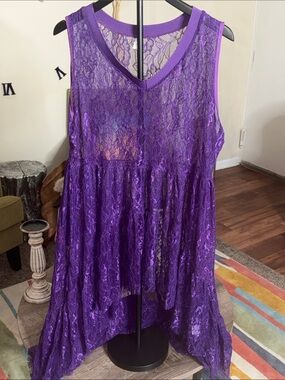 Purple Lace Sleeveless Tunic Top